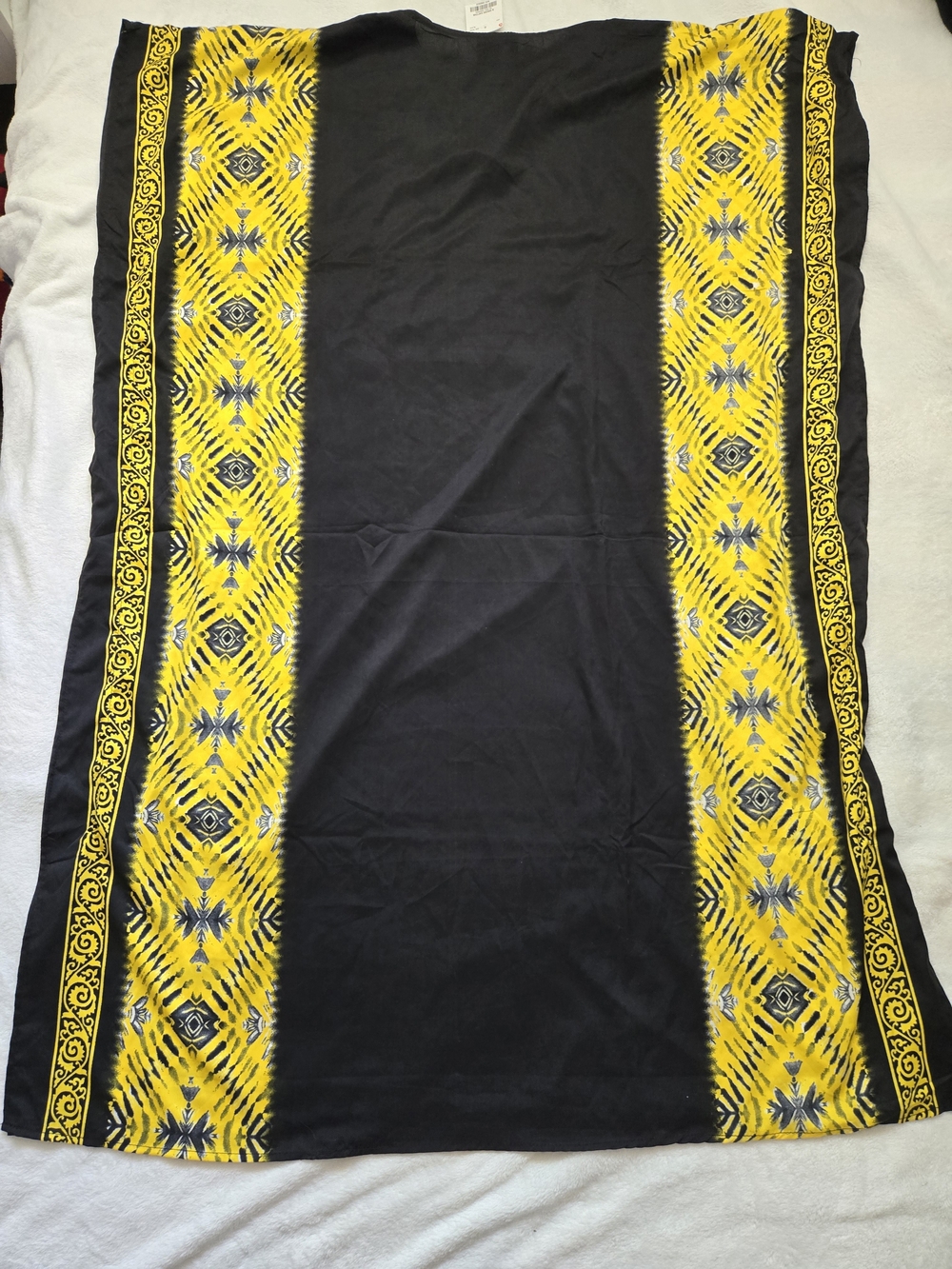 Black Caftan Dress with Yellow Aztec Side Panels - Picture 3 of 5
